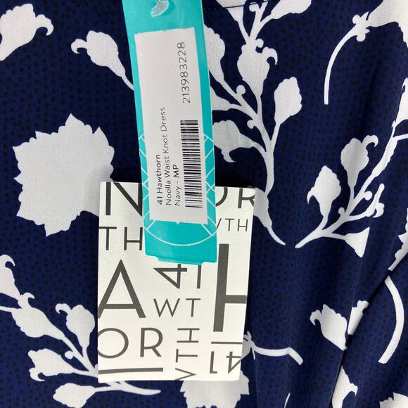 NWT 41 HAWTHORN Noella Waist Knot Dress Navy Blue Medium Petite MP - Picture 5 of 5